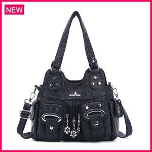 Small Vegan Leather Hobo Bag with Crossbody Strap, Multi-Pocket Tote